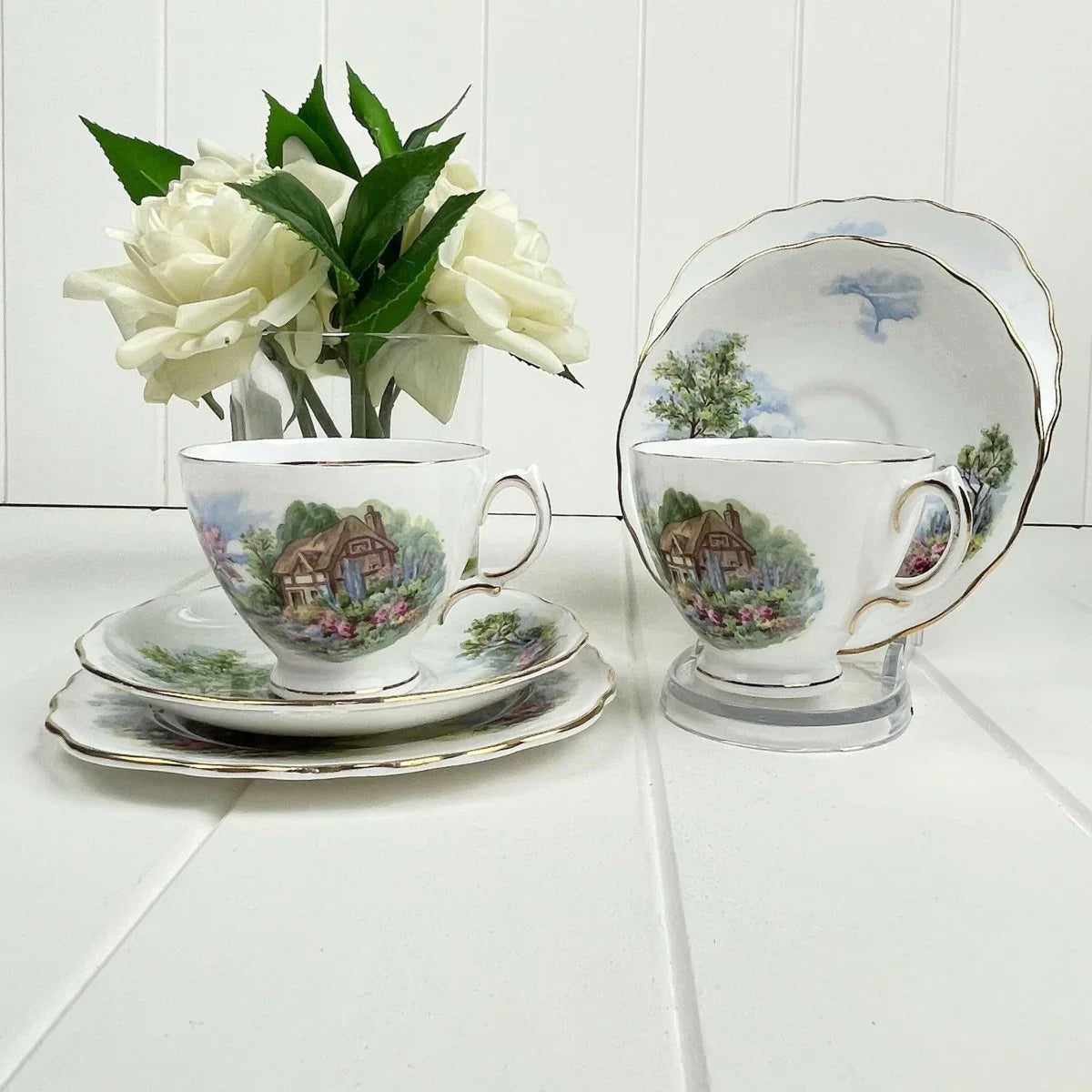 Royal Vale Vintage Country Cottage Trios x 2 - Exquisite Homewares 