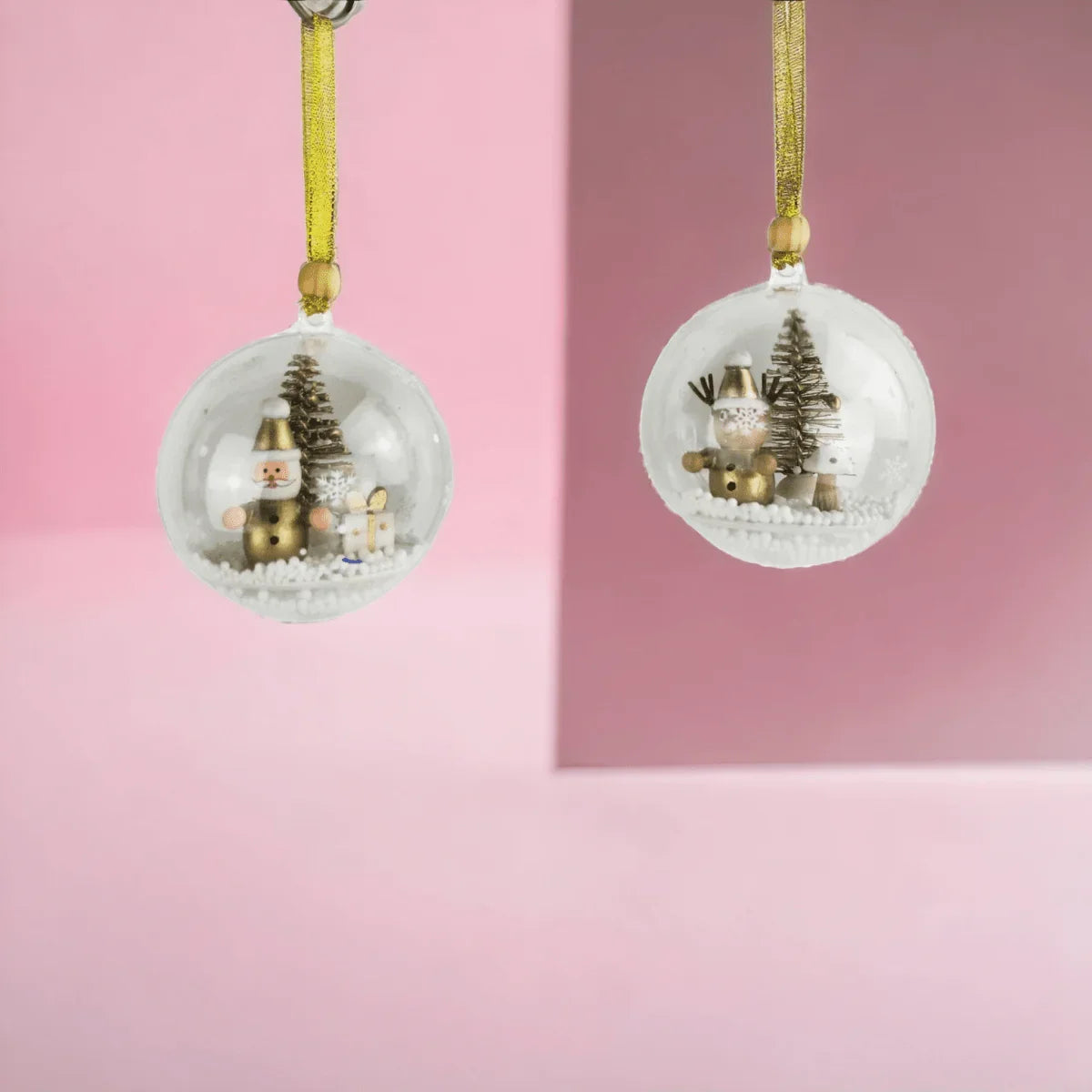 Santa & Reindeer in Bauble Hanging Decoration White & Gold (Set of 2) - Exquisite Homewares 