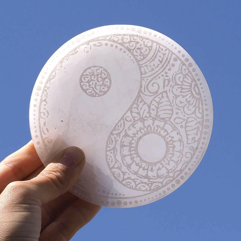 Selenite Engraved Plate Ying Yang - Exquisite Homewares 