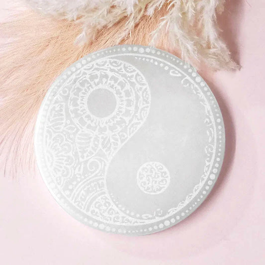 Selenite Engraved Plate Ying Yang - Exquisite Homewares 