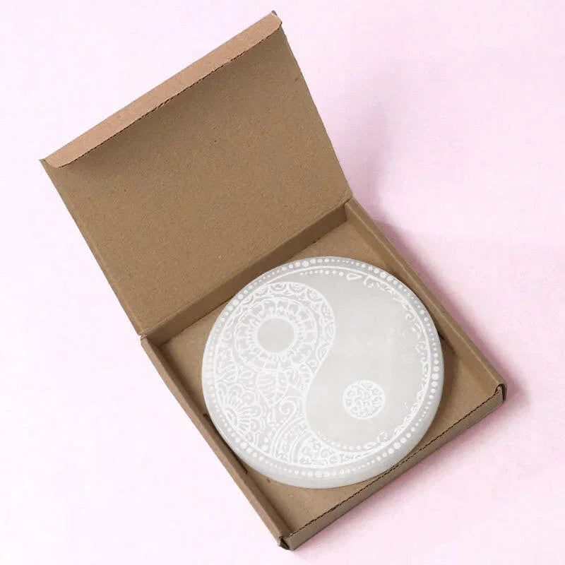 Selenite Engraved Plate Ying Yang - Exquisite Homewares 