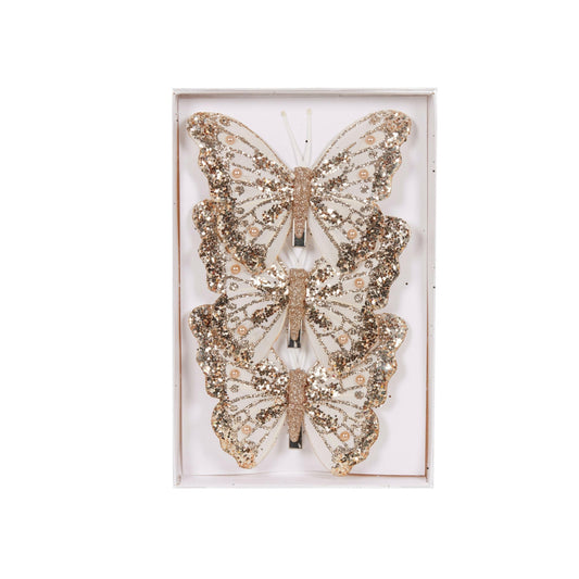 Set/3 Champagne Butterfly Clips - Exquisite Homewares