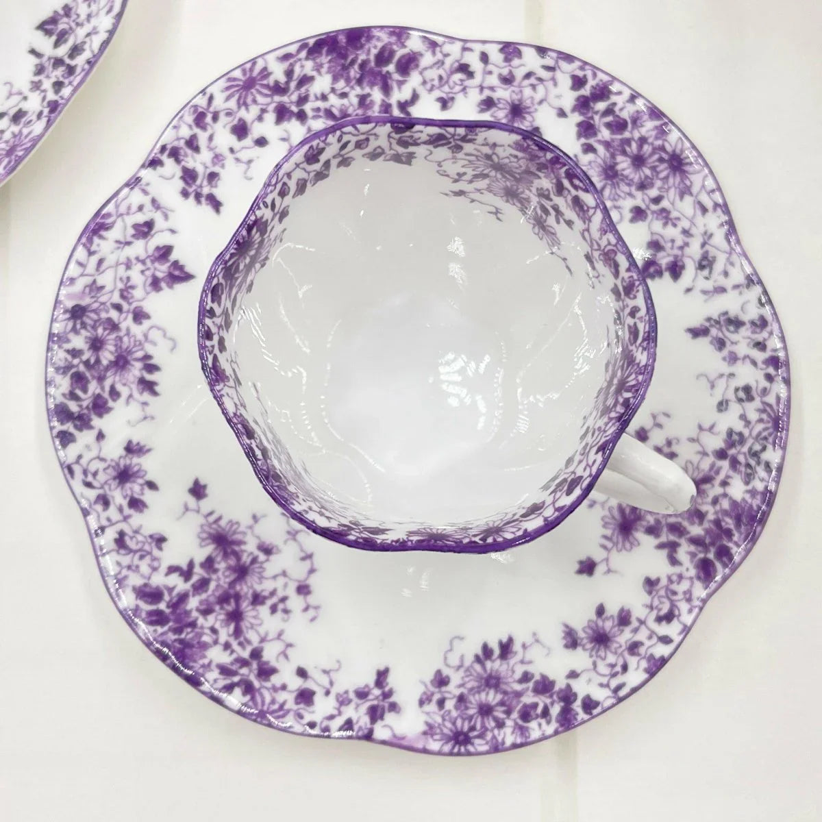 Shelley Vintage Dainty Mauve Demitasse Coffee Cup and Saucer Duo - Exquisite Homewares 