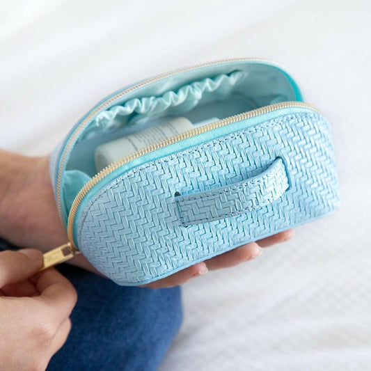 Small Beauty Bag - Herringbone Bluebell - Exquisite Homewares