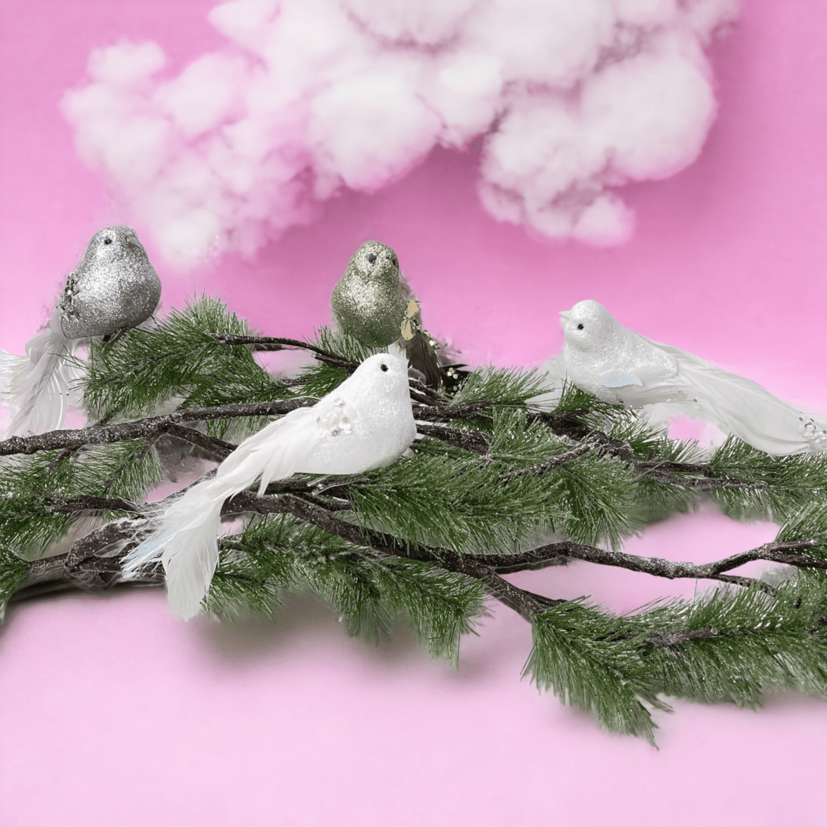 Tree Decoration - Silver Sparkle Clip Bird with Irridescent Tail - Exquisite Homewares