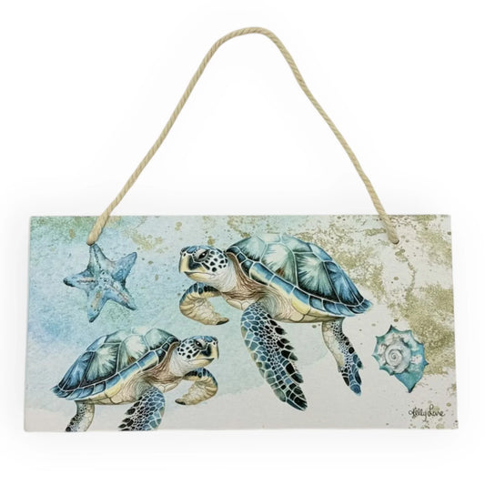 Aqua Turtle Hanging Plaque - 30cm