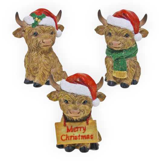 Sitting Christmas Highland Cows Xmas - Assorted